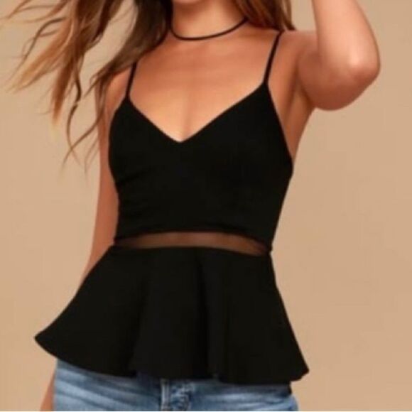 Lulu’s Women’s Keen Interest Black Mesh Peplum Top size S - Picture 1 of 4